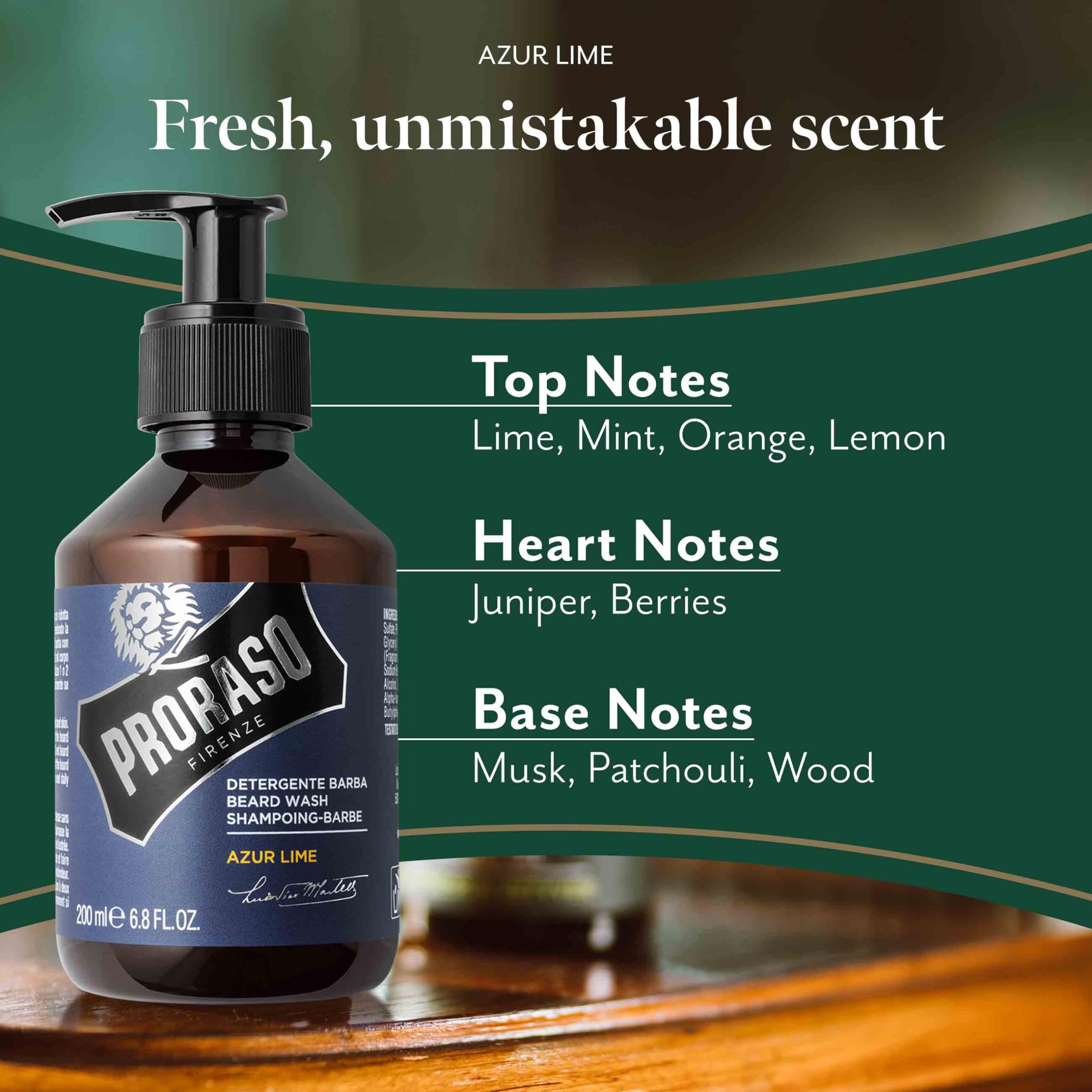 Proraso Single Blade Beard Wash, Azur Lime, 6.8 fl. oz